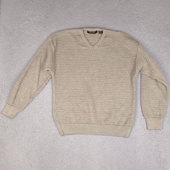 Vintage Bachrach Sweater Mens Large Brown Beige Cosby Style V-Neck Made In Italy - Picture 1 of 14